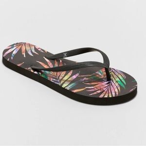 Women's Brynn Flip Flop Sandals - Shade & Shore Black Tropical Sz 8